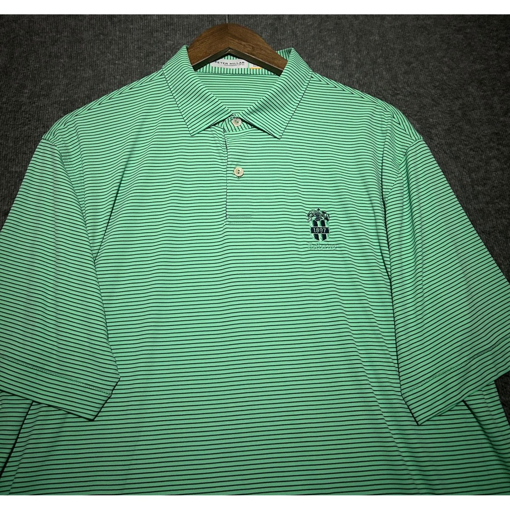 Peter millar featherweight polo shirt green striped mens bellerive golf Large